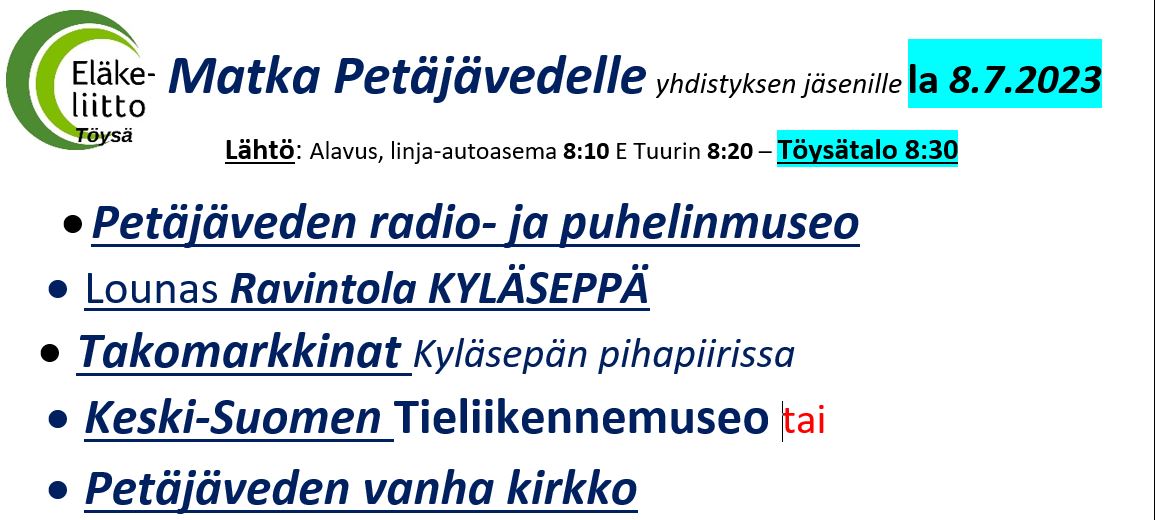 EL Töysän matka Petäjävesi 8.7.2023_Etusivu