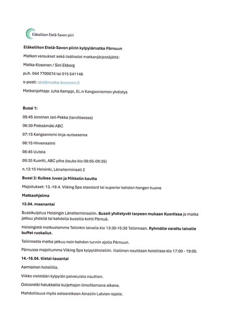 Kevään 2026 matka Pärnuun