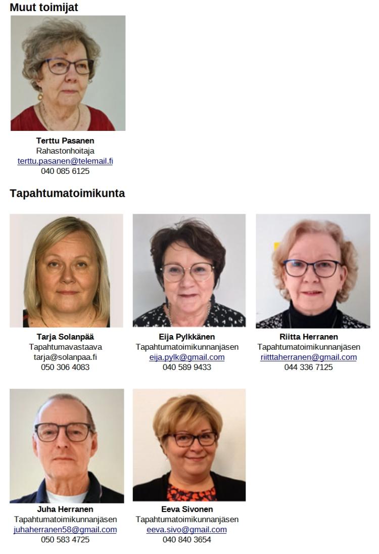 Tapahtumatoimikunnan jäsenet