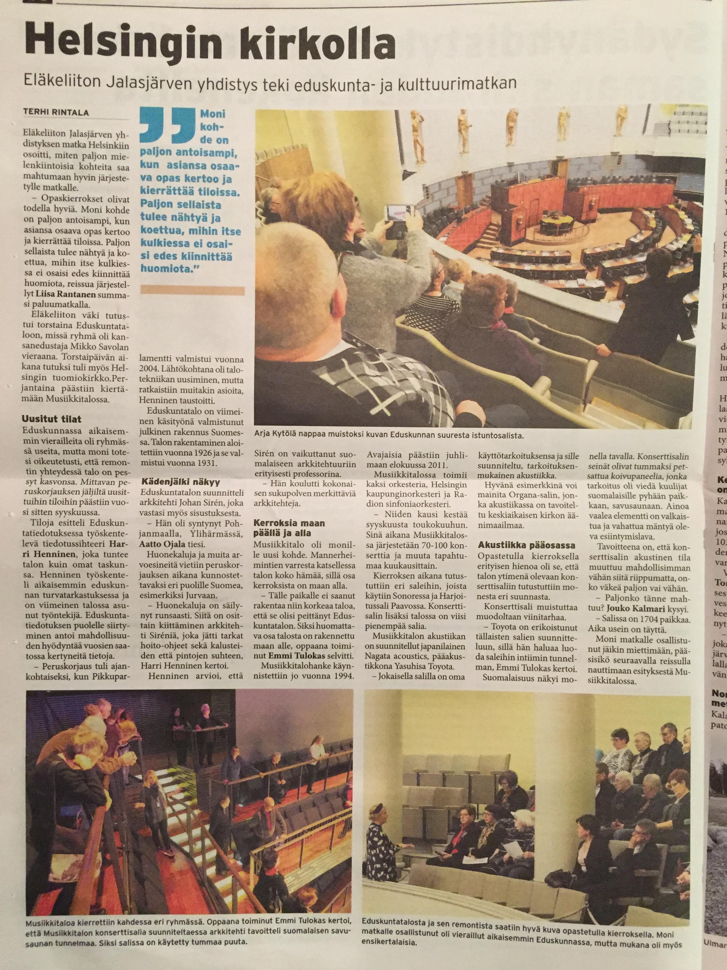 Lehtijuttu kulttuurimatkasta