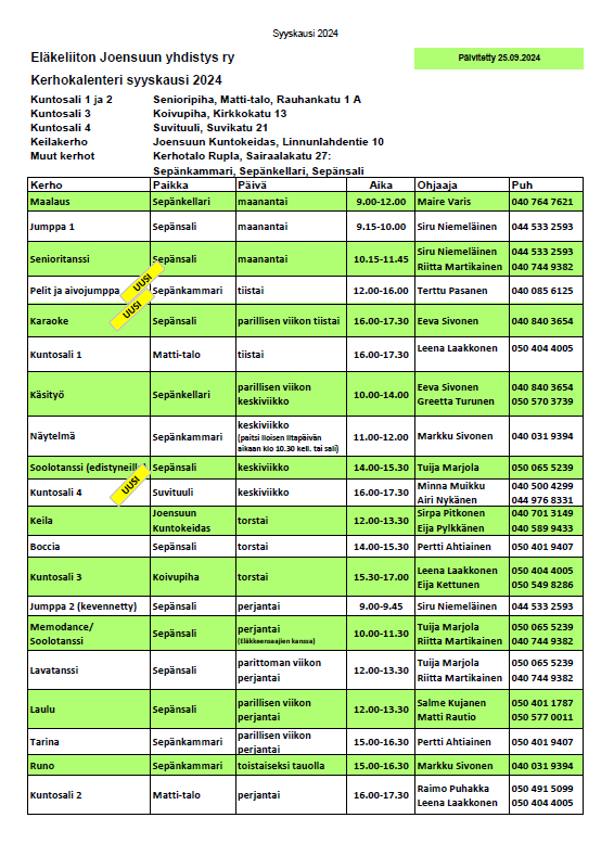 Kerhokalenteri syyskausi 2024