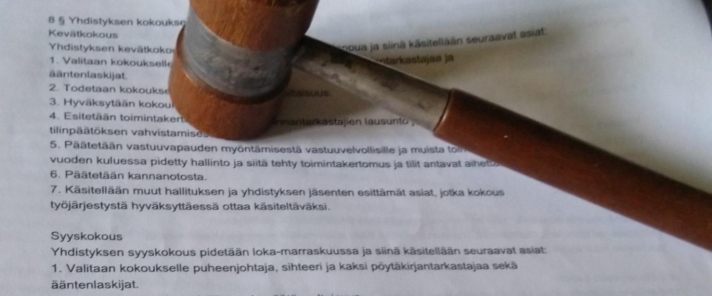 yhdistyksen säännöt ja nuija