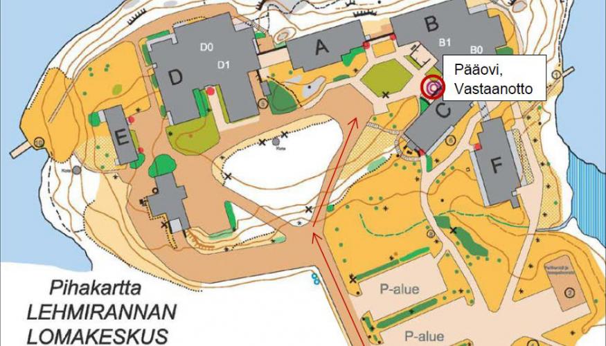 Maastokartta lomakeskuksen piha-alueesta