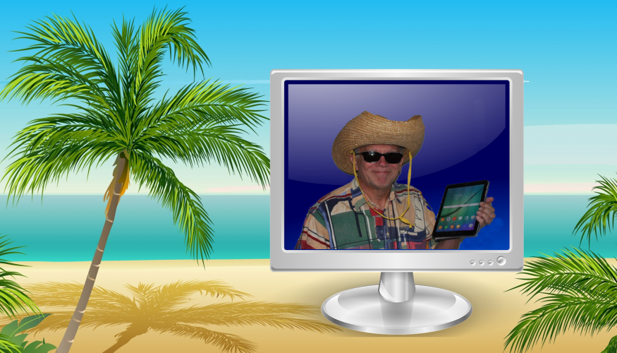 Tietokoneen näyttö palmurannalla